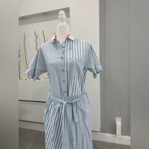 Elegant Blue and White Striped Dress